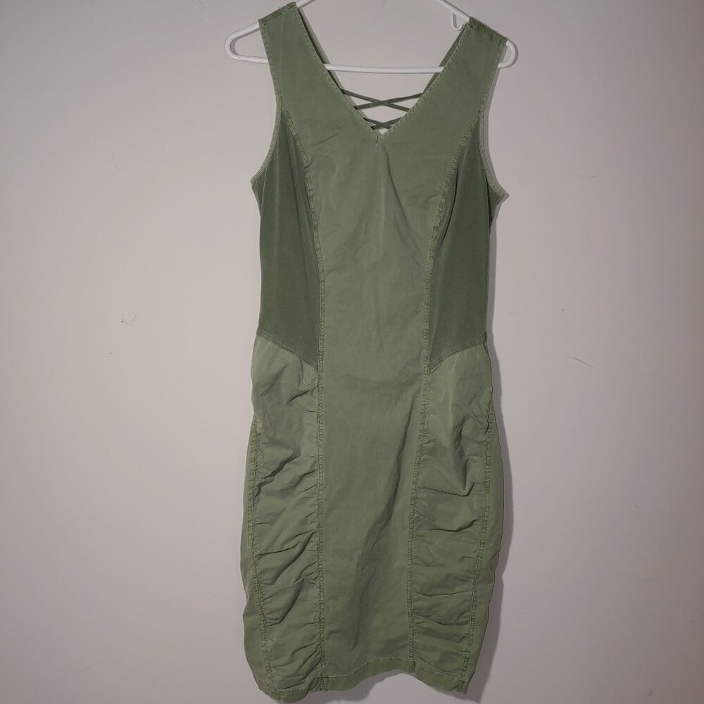XCVI Olive Green Lace-Up Detail Back Sleeveless Ruched Midi Dress Size S